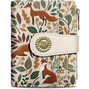Small Wallet Zipper Coin Pocket PU Leather Cute Fox Leaves